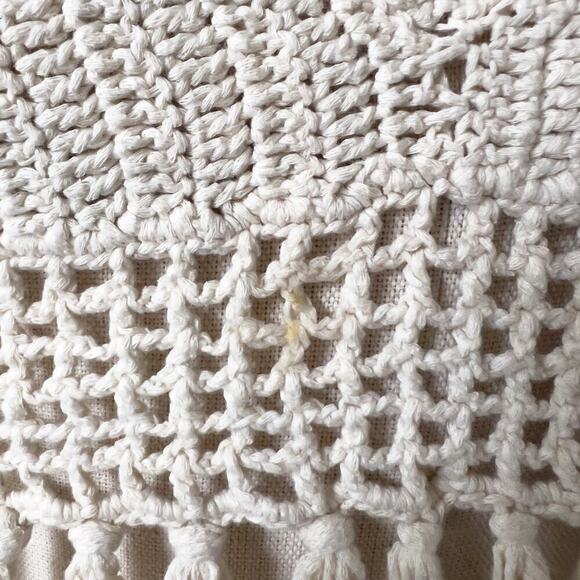 Boho Hand Crochet Halter Tassel Cropped Top Large Cream Boho Western Festival - Picture 2 of 5